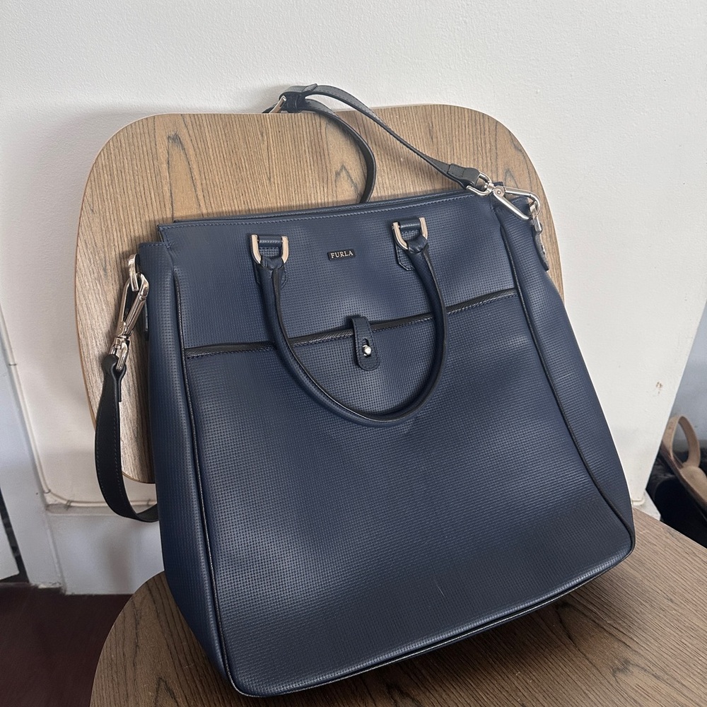 Furla Dark Blue Structured Work Tote